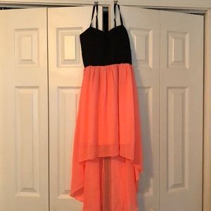 Black and coral dress open back
